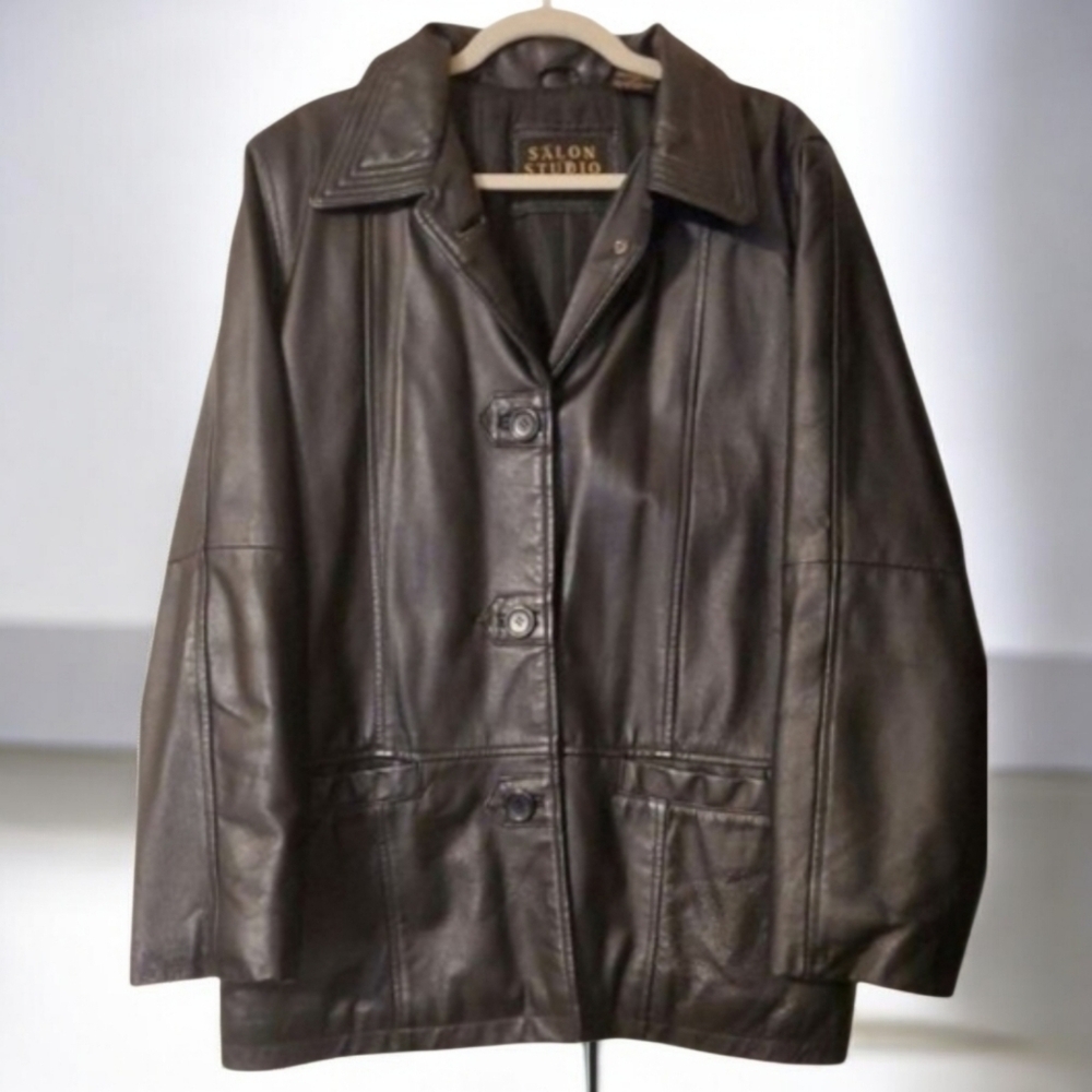 Salon Studio by Haband mens size large black vintage genuine leather & lined